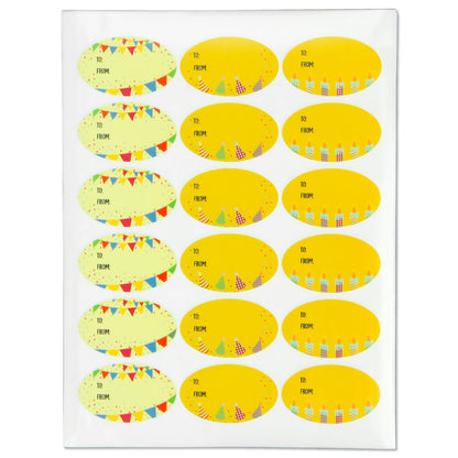 2.5 x 1.5in Stickers: Yellow Birthday Gift Tag Labels 3 Designs