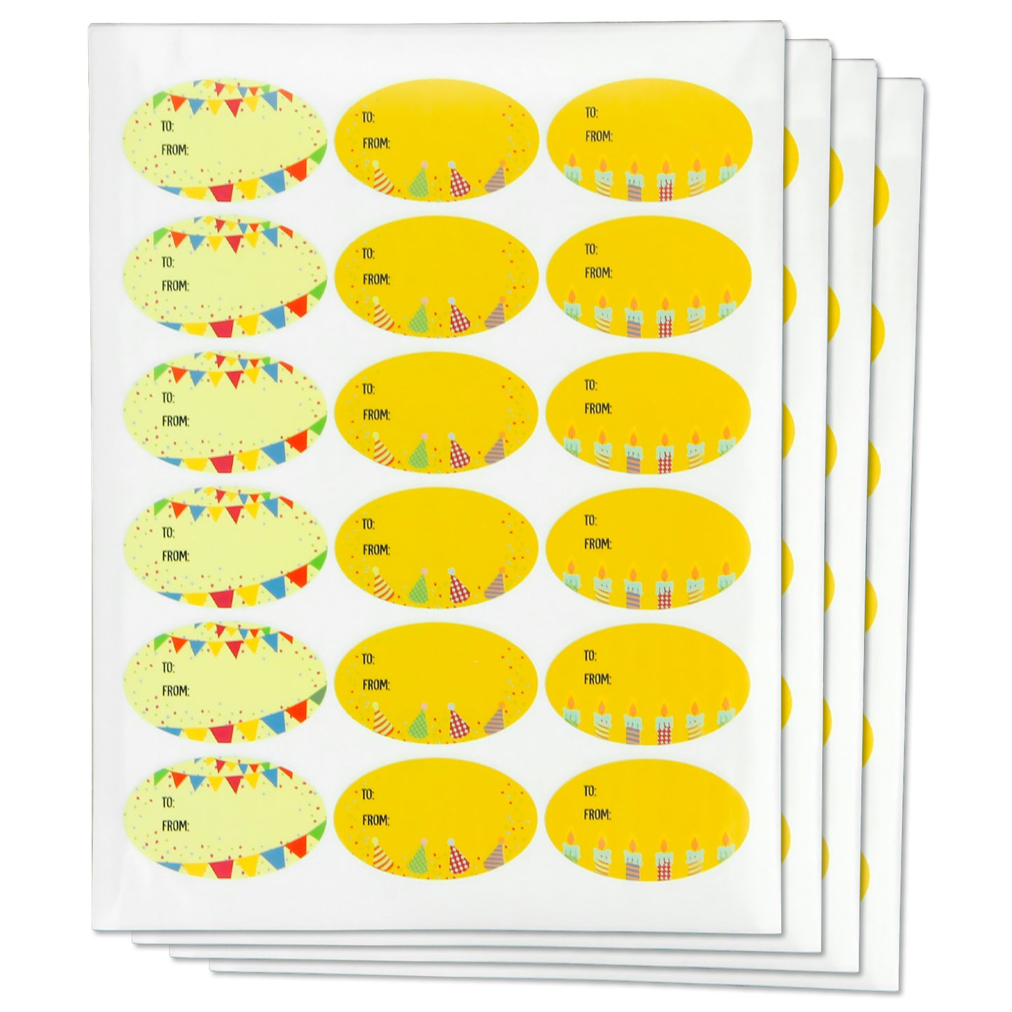 2.5 x 1.5in Stickers: Yellow Birthday Gift Tag Labels 3 Designs