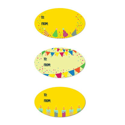 2.5 x 1.5in Stickers: Yellow Birthday Gift Tag Labels 3 Designs