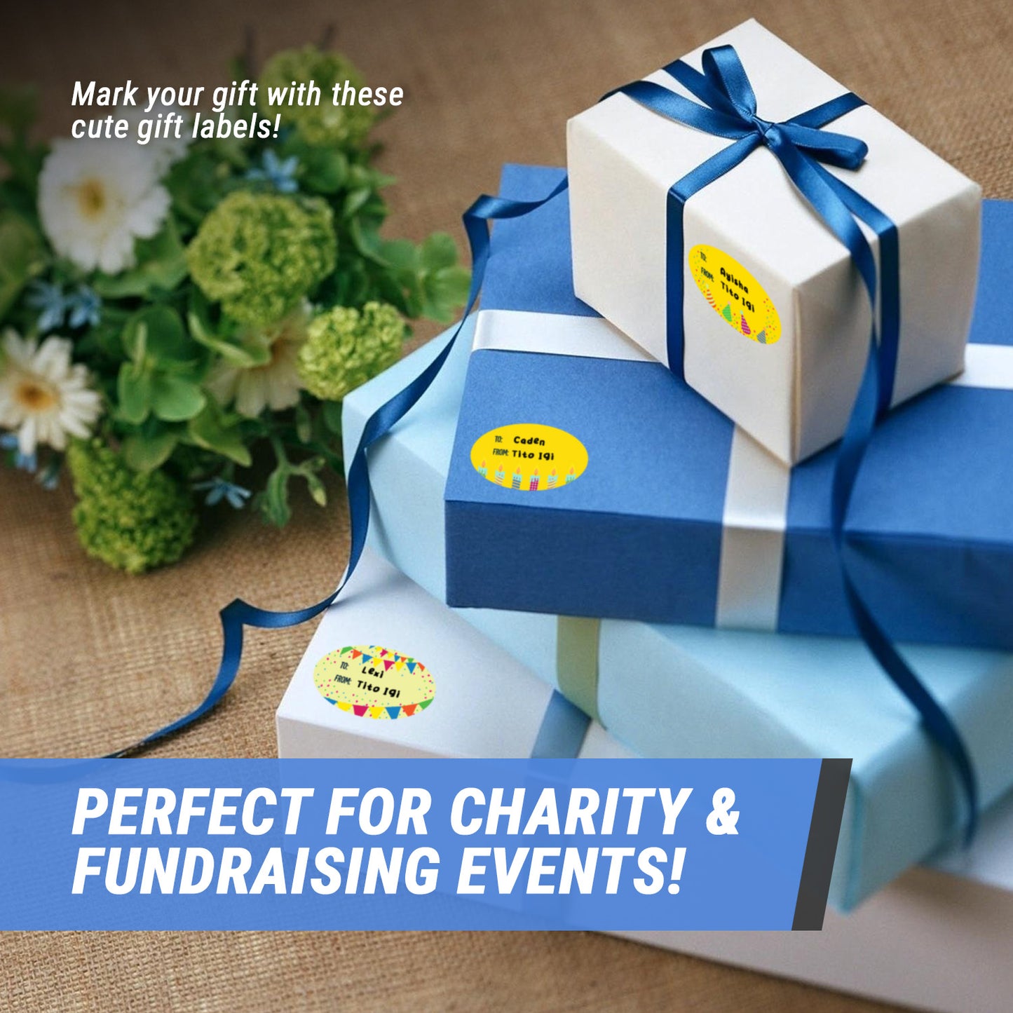 2.5 x 1.5in Stickers: Yellow Birthday Gift Tag Labels 3 Designs