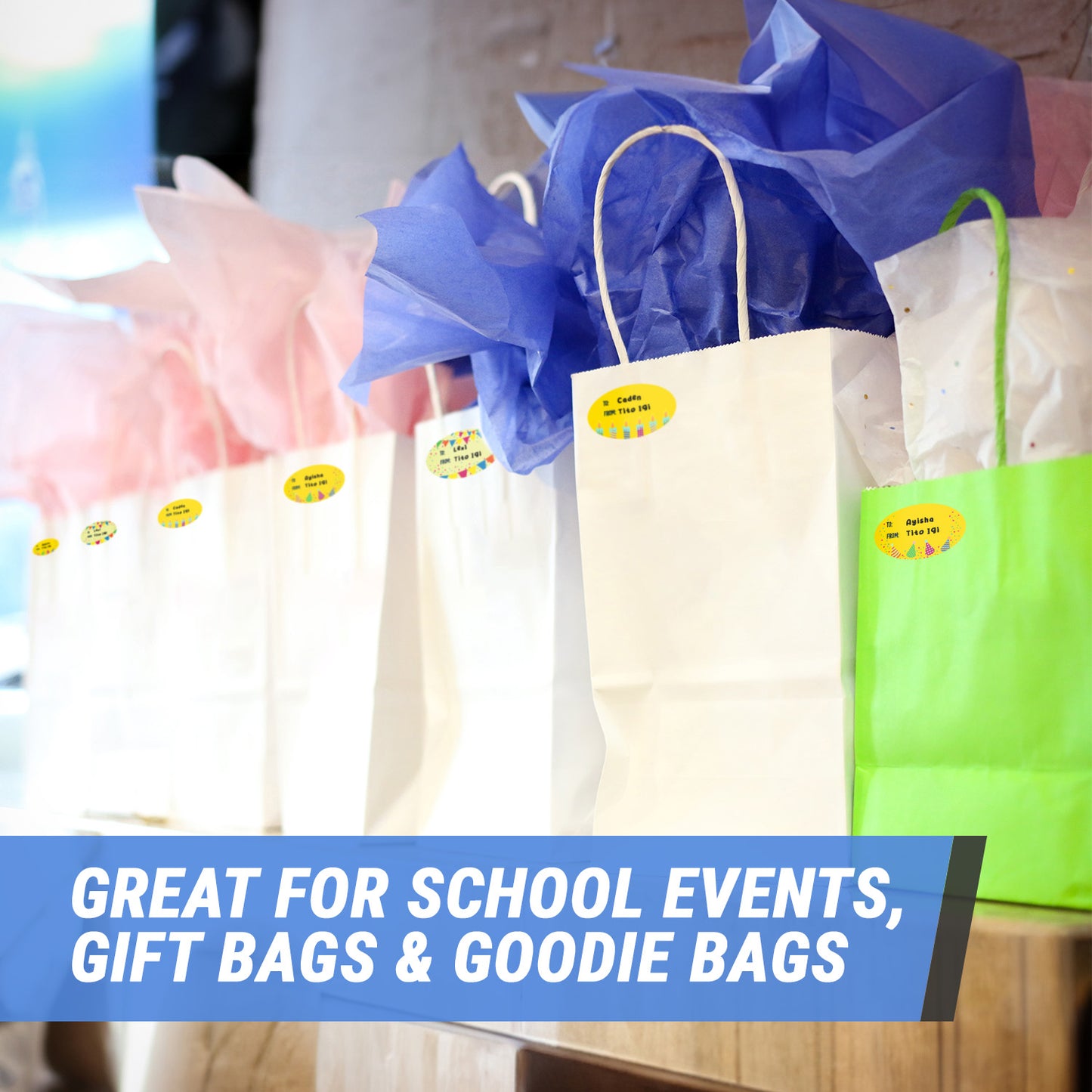 2.5 x 1.5in Stickers: Yellow Birthday Gift Tag Labels 3 Designs