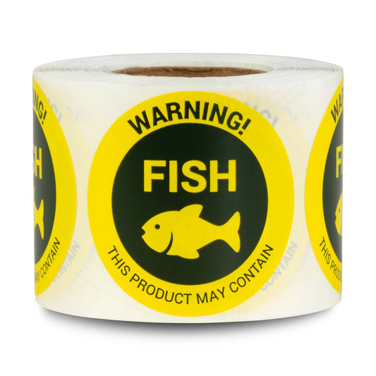 1.5in Stickers: May Contain Fish Food Allergen Warning Labels