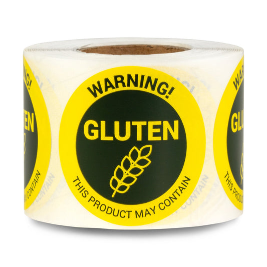 1.5in Stickers: May Contain Gluten Food Allergen Warning Labels