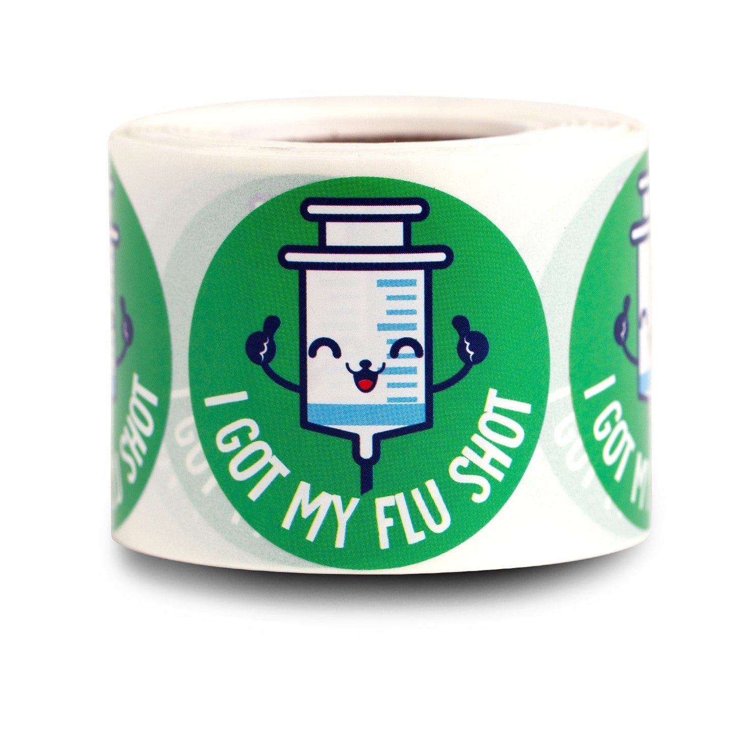 1.5in Stickers: I Got My Flu Shot Medical Warning Labels (Green)