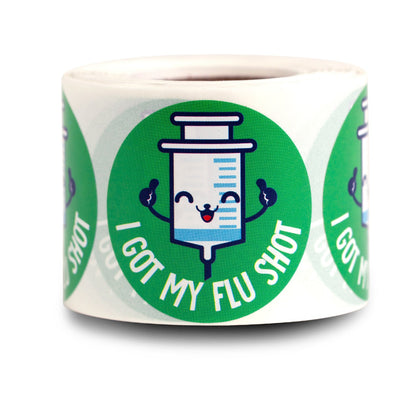 1.5in Stickers: I Got My Flu Shot Medical Warning Labels (Green)