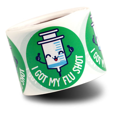 1.5in Stickers: I Got My Flu Shot Medical Warning Labels (Green)