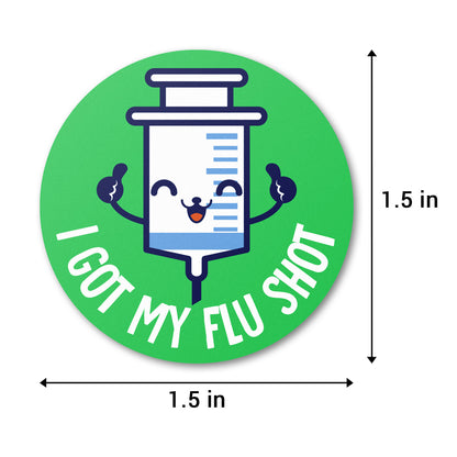 1.5in Stickers: I Got My Flu Shot Medical Warning Labels (Green)