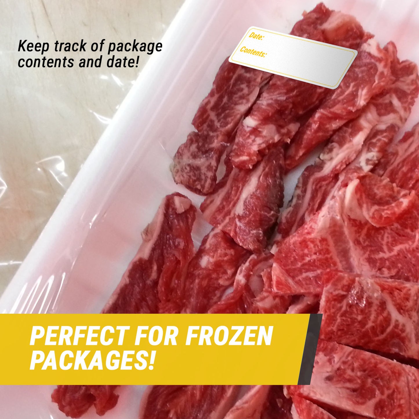 3 x 1 inch Date and Contents Food Storage Labels (Yellow)