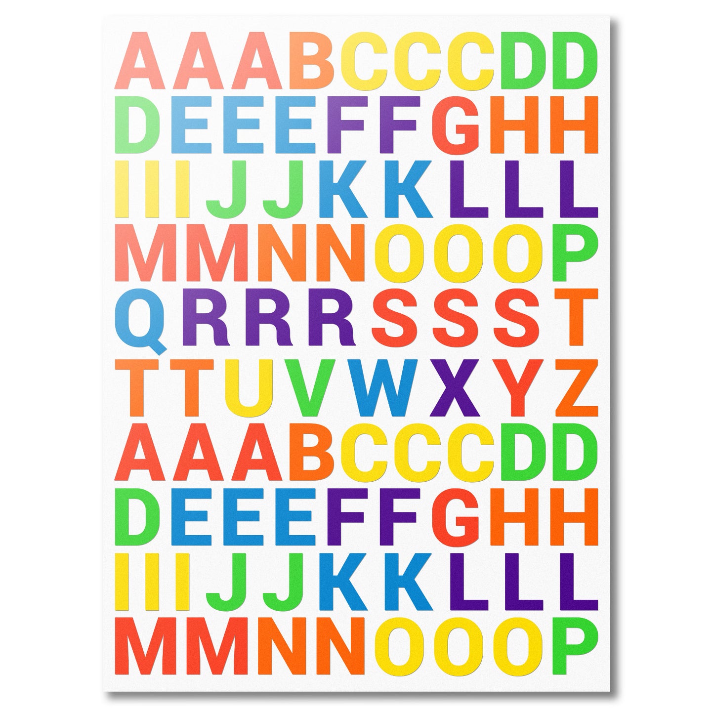 0.8 inch Alphabet Letters Colored Stickers A to Z (Sheets)