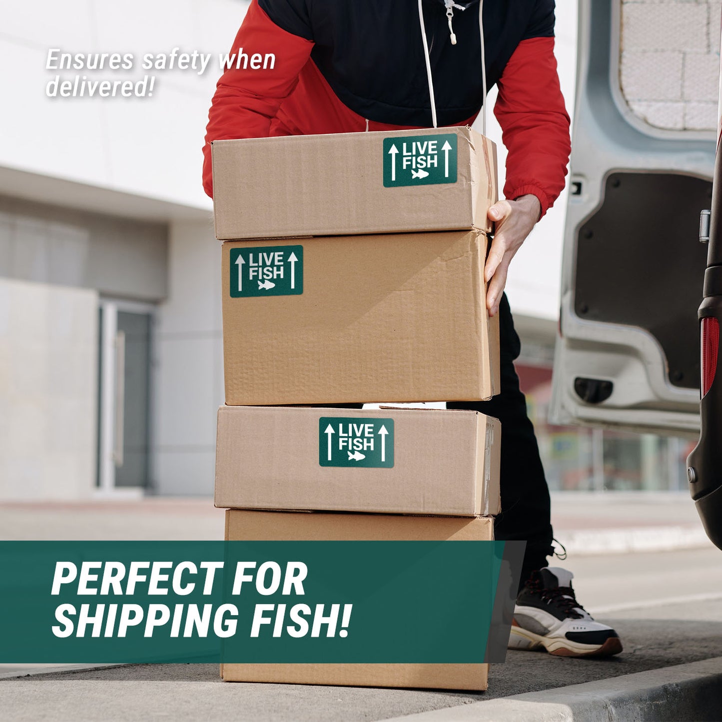 6 x 4in Stickers: Live Fish This Side Up Shipping Labels