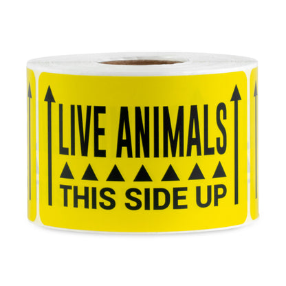 3 x 2in Stickers: Live Animals This Side Up Shipping Labels (Yellow)