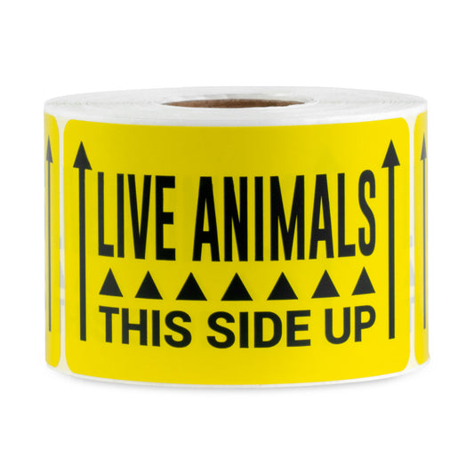 3 x 2in Stickers: Live Animals This Side Up Shipping Labels (Yellow)