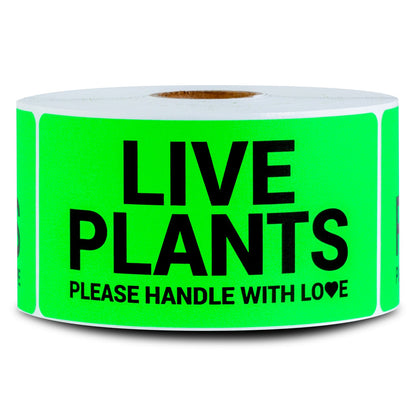 4 x 2in Stickers: Please Handle with Love Live Plants Label Roll (Green)