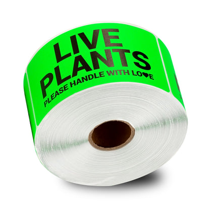 4 x 2in Stickers: Please Handle with Love Live Plants Label Roll (Green)