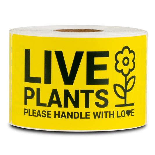 4 x 2in Stickers: Live Plants Please Handle with Love Labels (Yellow)
