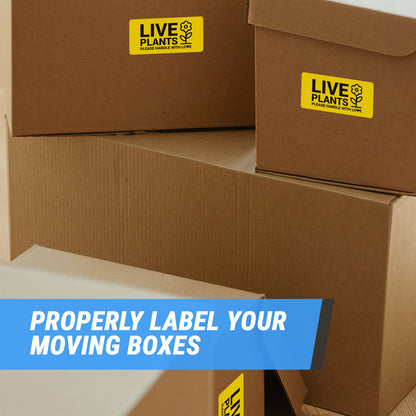 4 x 2in Stickers: Live Plants Please Handle with Love Labels (Yellow)