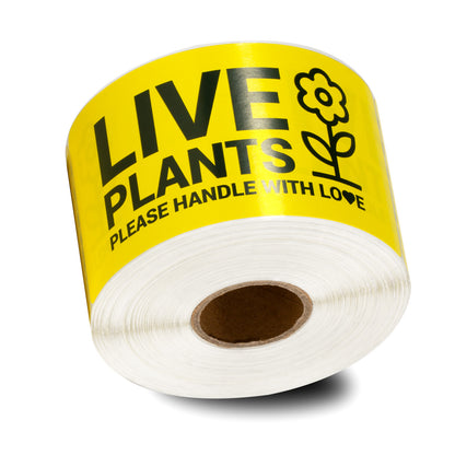 4 x 2in Stickers: Live Plants Please Handle with Love Labels (Yellow)