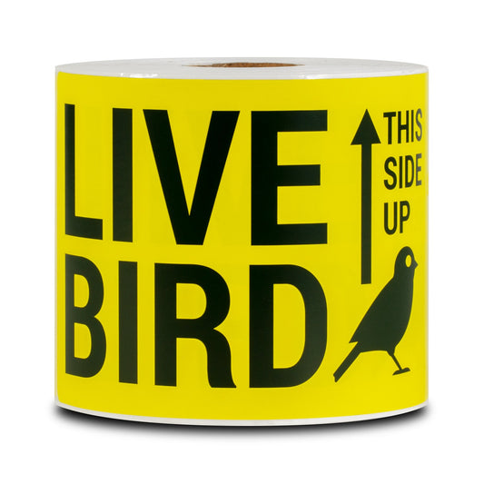 5 x 3in Stickers: Live Bird This Side Up Labels (Yellow)