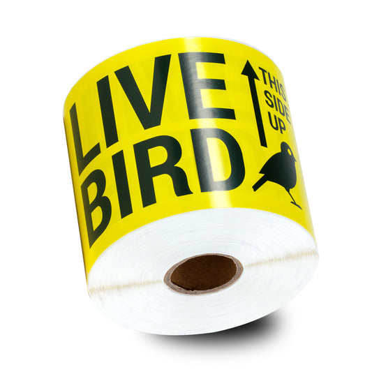 5 x 3in Stickers: Live Bird This Side Up Labels (Yellow)