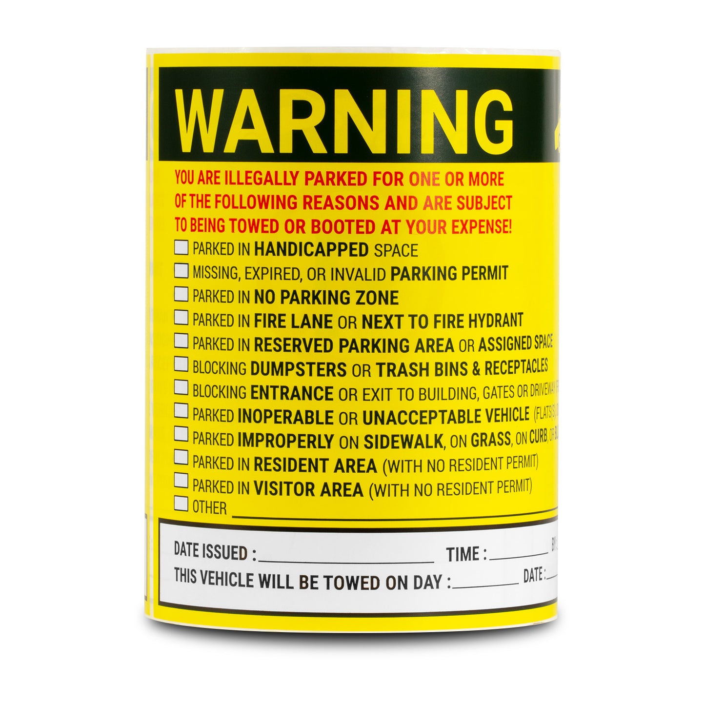 9 x 6in Stickers: Warning You Are Illegally Parked Parking Violation Labels