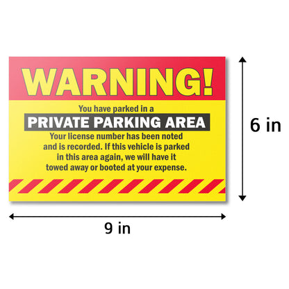 9 x 6in Stickers: Warning Private Parking Labels