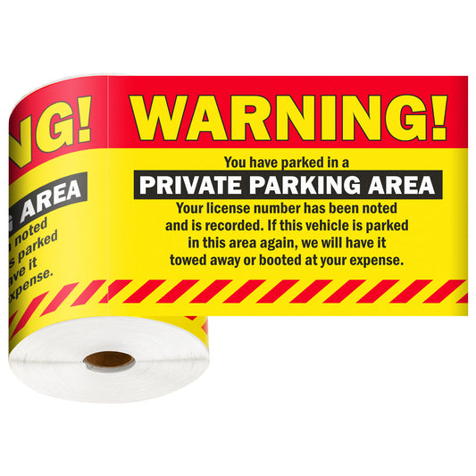 9 x 6in Stickers: Warning Private Parking Labels
