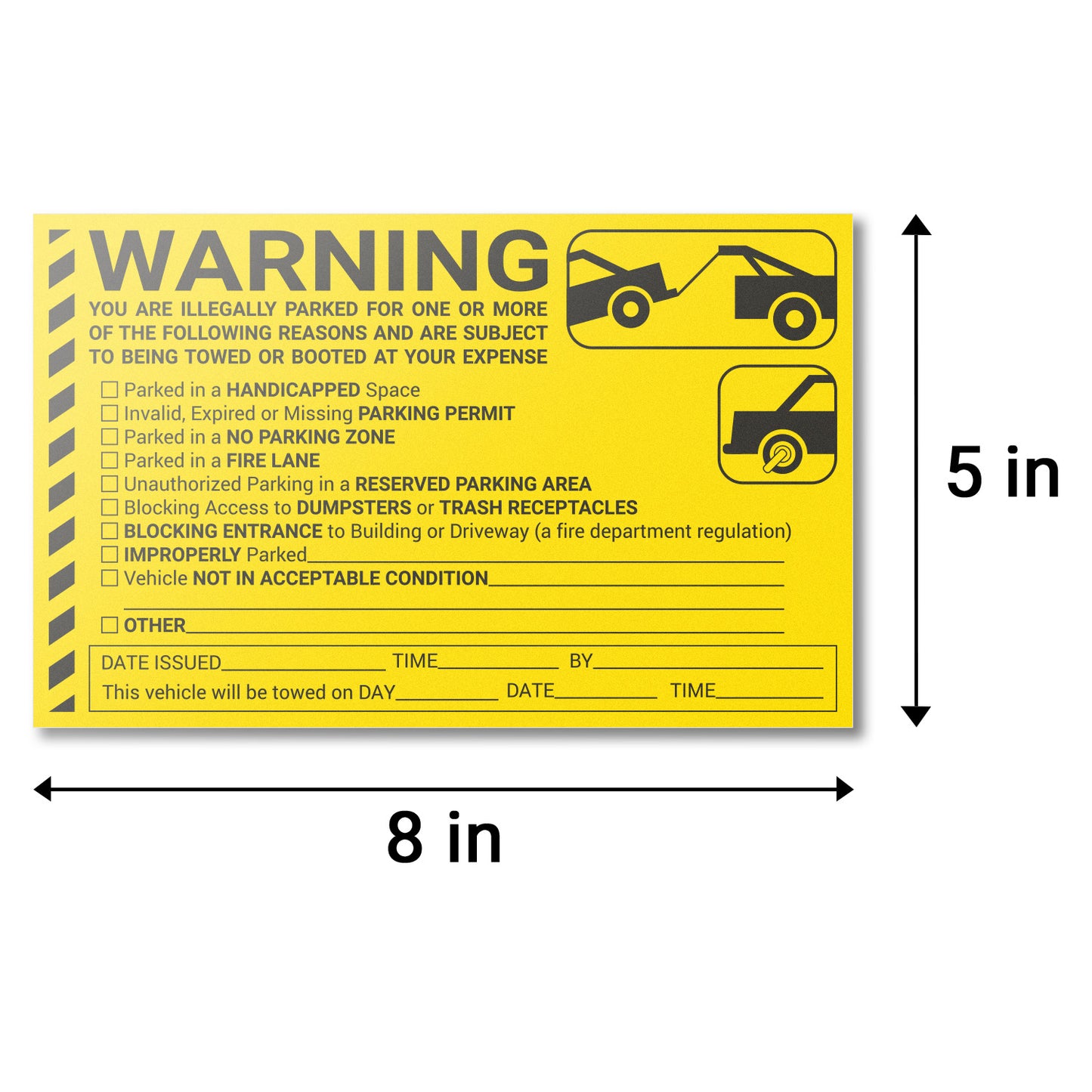 8 x 5in Stickers: Warning You Are Illegally Parked Parking Violation Labels