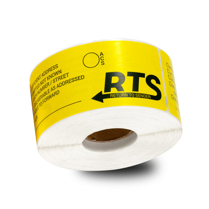4 x 1.5in Stickers: RTS Return to Sender Shipping Labels