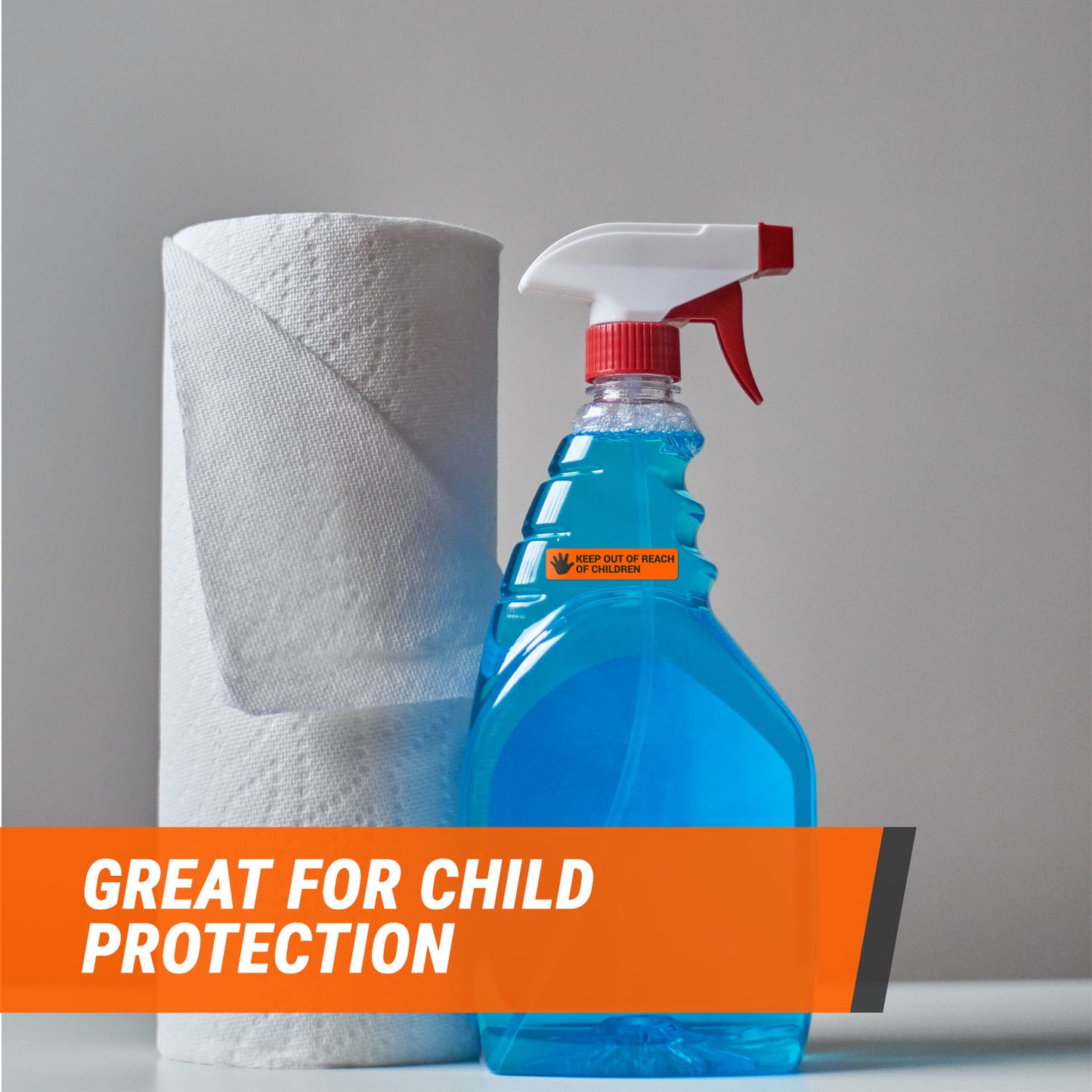 1.7 x 0.4in Stickers: Keep Out of Reach of Children Medical Labels (Orange)