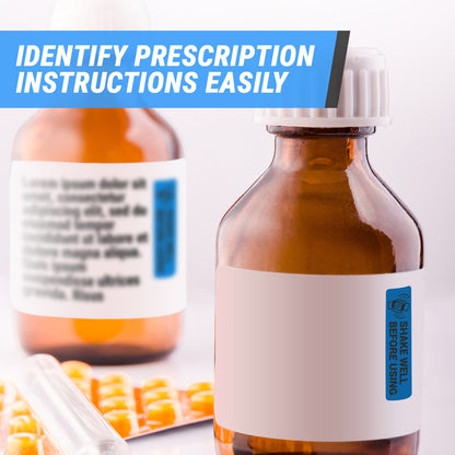 1.7 x 0.4in Stickers: Shake Well Before Using Medical Labels (Blue)