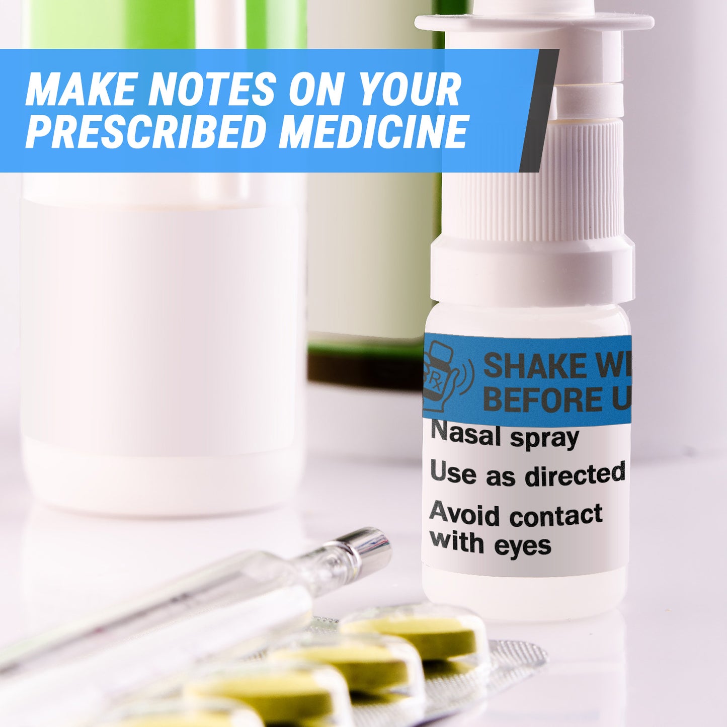 1.7 x 0.4in Stickers: Shake Well Before Using Medical Labels (Blue)