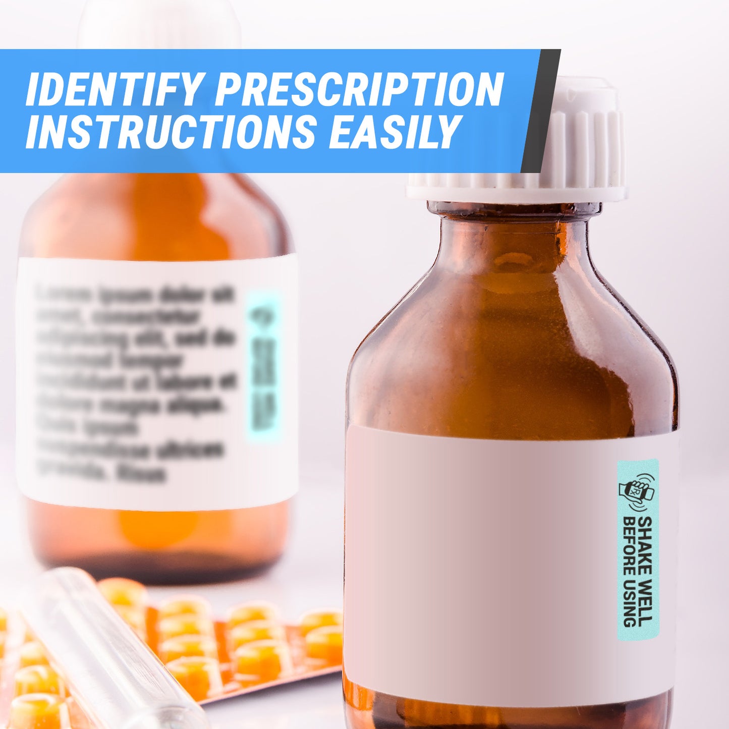 1.7 x 0.4in Stickers: Shake Well Before Using Medical Labels (Light Blue)