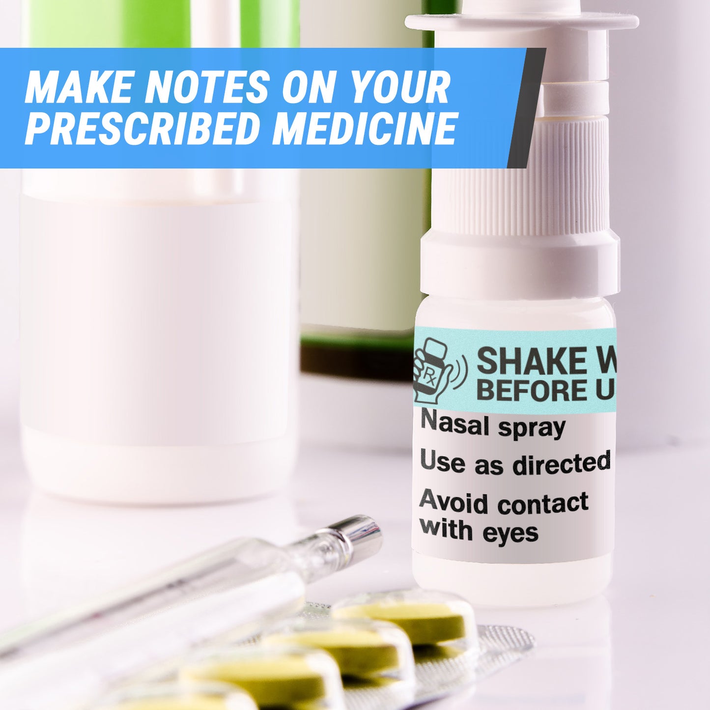 1.7 x 0.4in Stickers: Shake Well Before Using Medical Labels (Light Blue)