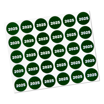 0.75in 2025 Year Label Green (Sheet)