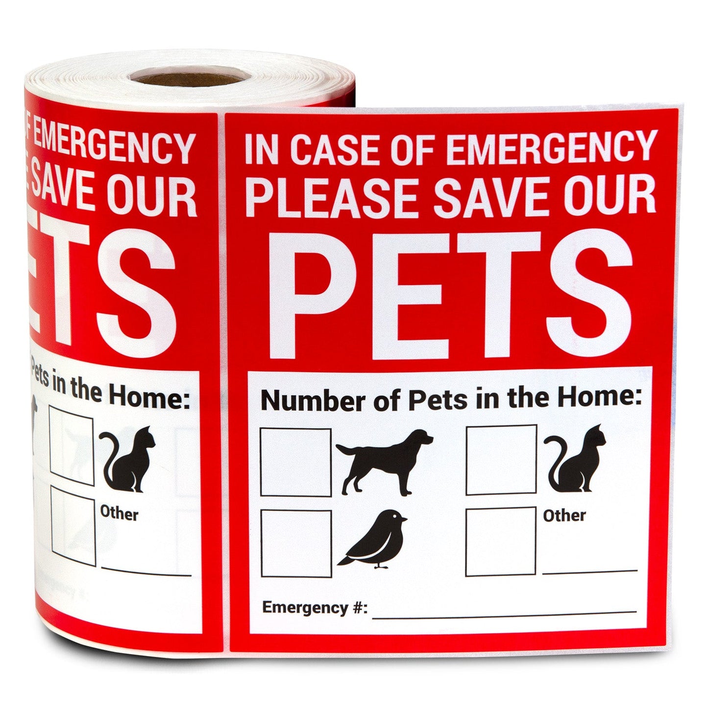 4 x 5in Stickers: Emergency Save Our Pets Warning Labels (Red)