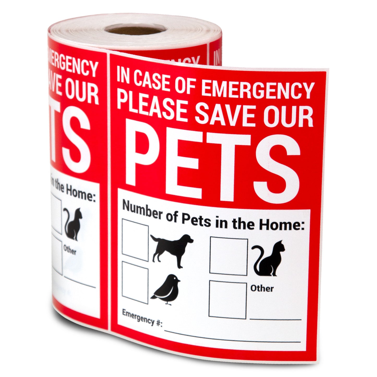 4 x 5in Stickers: Emergency Save Our Pets Warning Labels (Red)