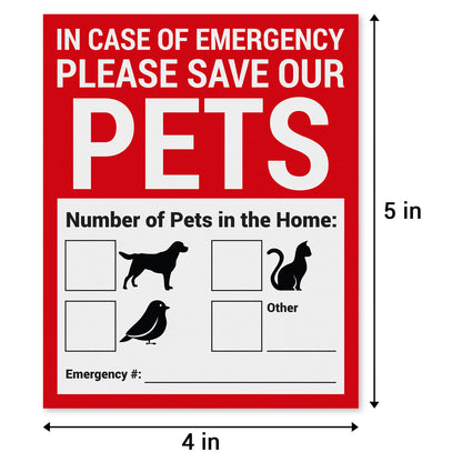 4 x 5in Stickers: Emergency Save Our Pets Warning Labels (Red)