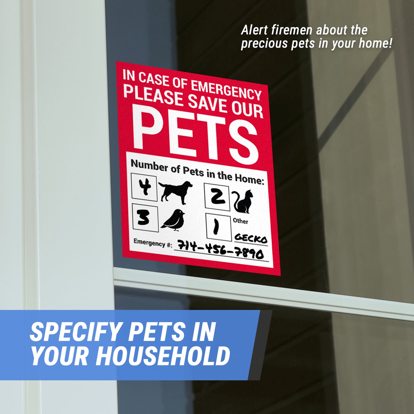 4 x 5in Stickers: Emergency Save Our Pets Warning Labels (Red)