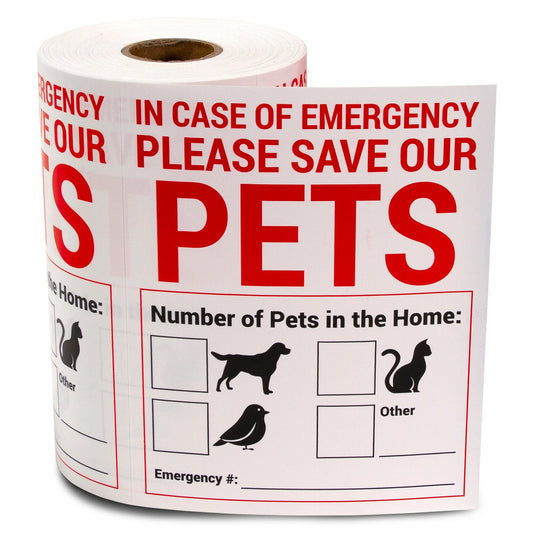 4 x 5in Stickers: Emergency Save Our Pets Warning Labels (White)