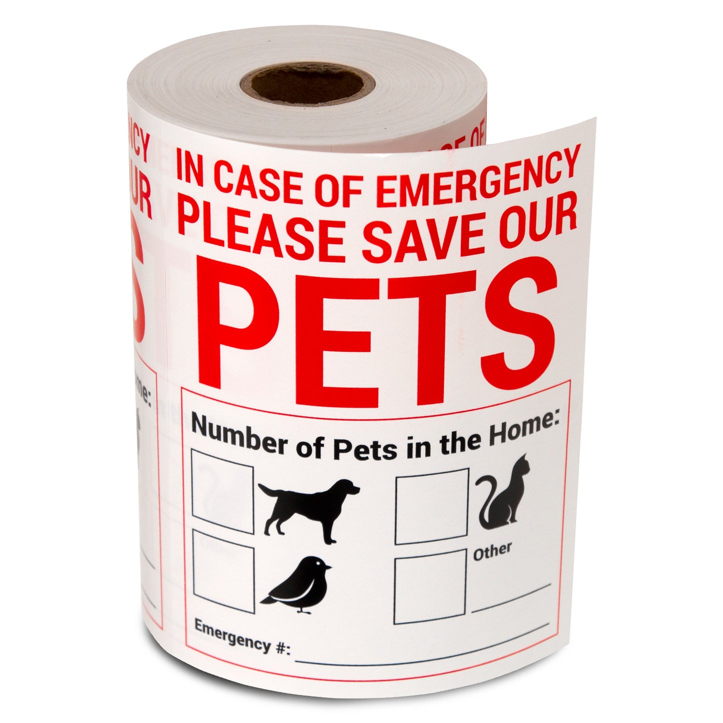 4 x 5in Stickers: Emergency Save Our Pets Warning Labels (White)