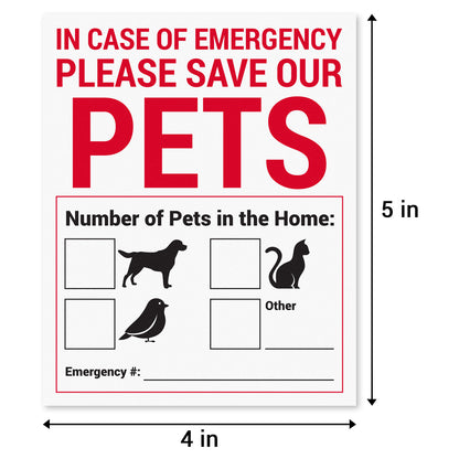 4 x 5in Stickers: Emergency Save Our Pets Warning Labels (White)