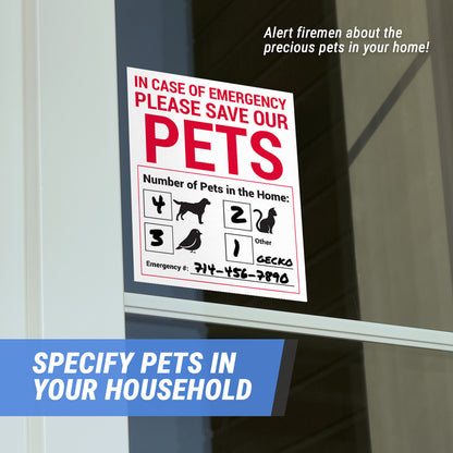 4 x 5in Stickers: Emergency Save Our Pets Warning Labels (White)