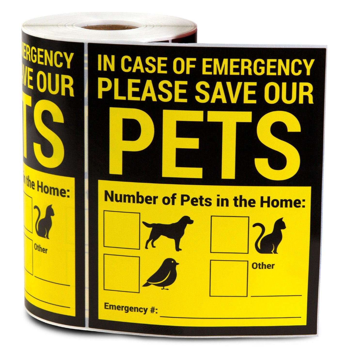 4 x 5in Stickers: Emergency Save Our Pets Warning Labels (Yellow)