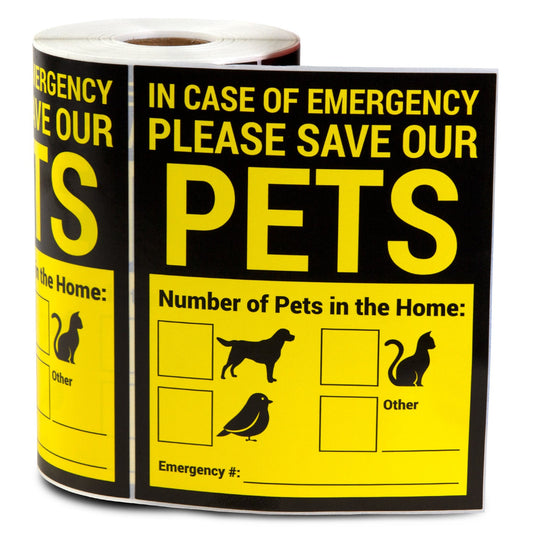 4 x 5in Stickers: Emergency Save Our Pets Warning Labels (Yellow)