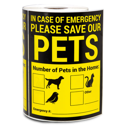 4 x 5in Stickers: Emergency Save Our Pets Warning Labels (Yellow)