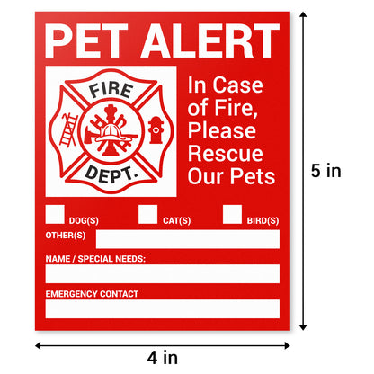 4 x 5in Stickers: In Case of Fire Please Rescue Our Pets Labels