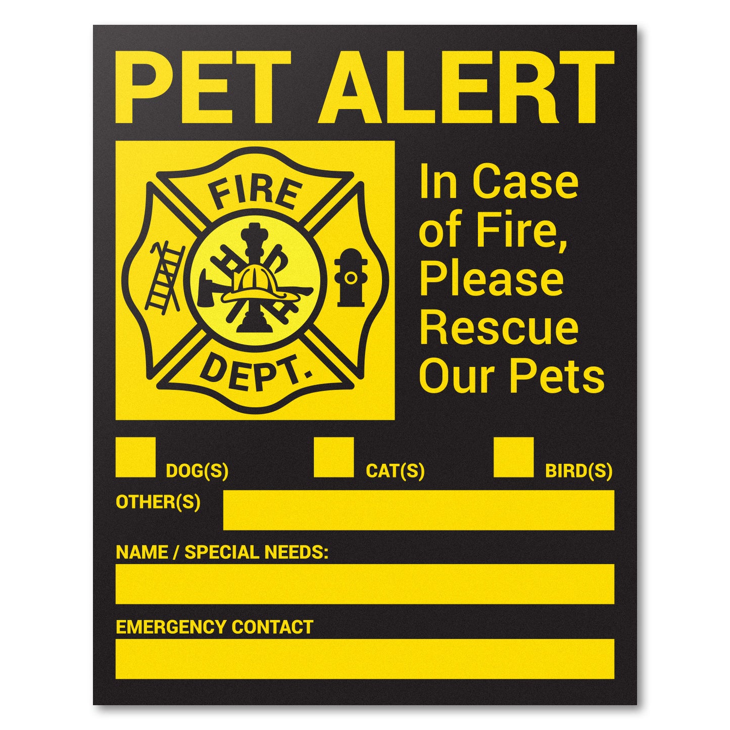 4 x 5in Stickers: In Case of Fire Please Rescue Our Pets Labels