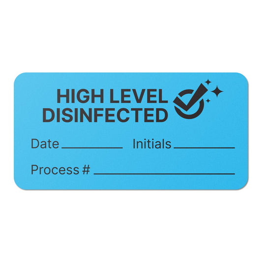 1.5 x 0.75in Stickers: Sanitized High-Level Disinfected Labels