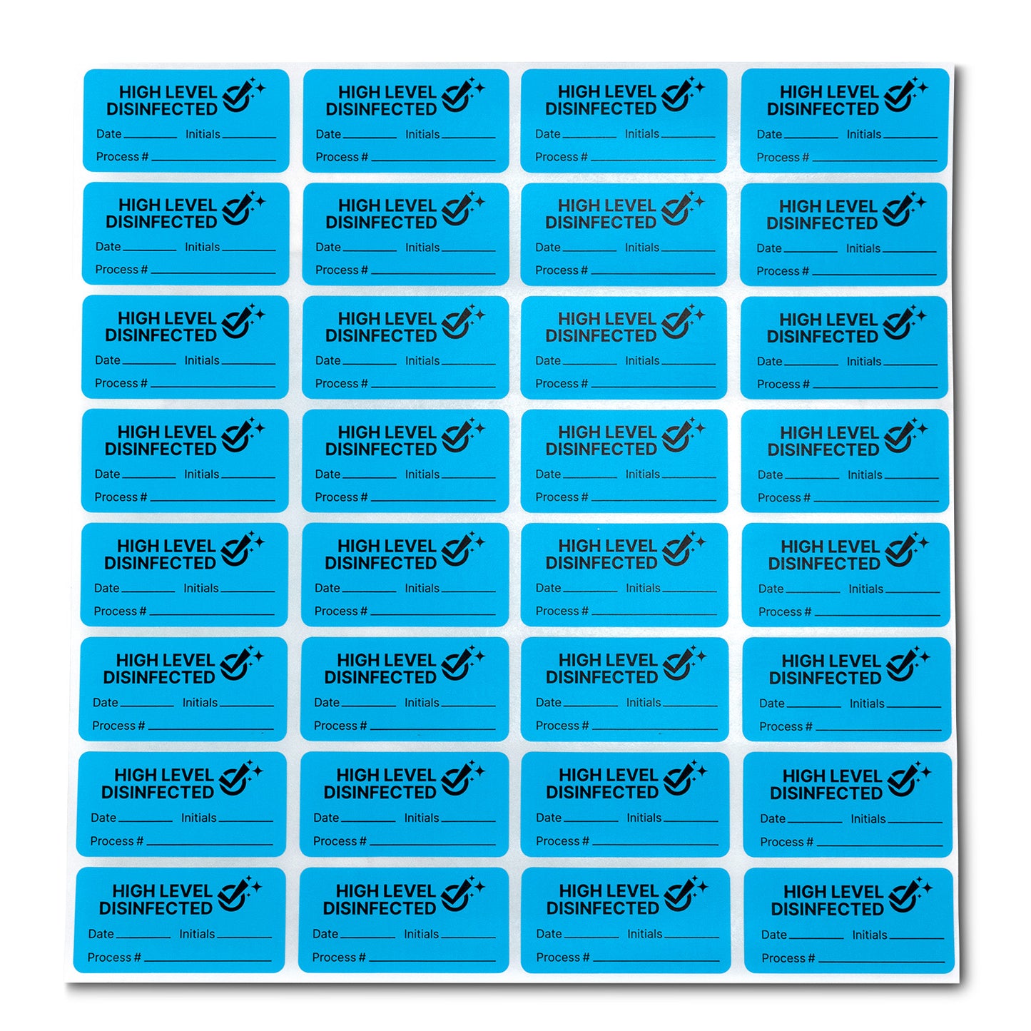1.5 x 0.75in Stickers: Sanitized High-Level Disinfected Labels