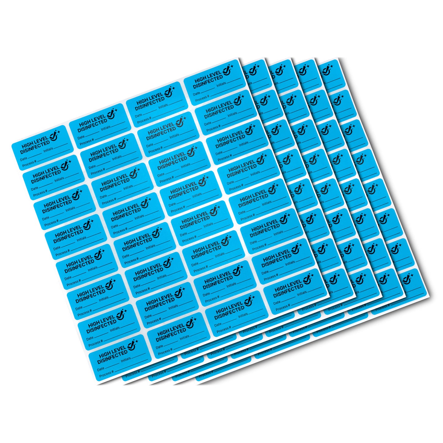 1.5 x 0.75in Stickers: Sanitized High-Level Disinfected Labels